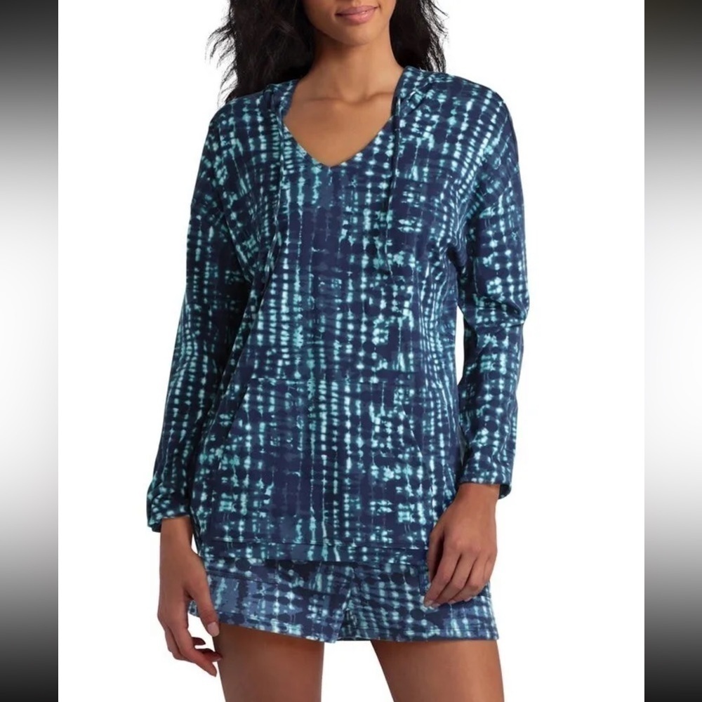 NWT Halston Studio Drop Shoulder Hoodie Womens Ocean Wave Pull Over